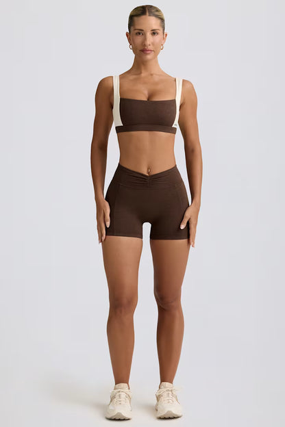Minishorts fruncidos en color nuez jaspeado