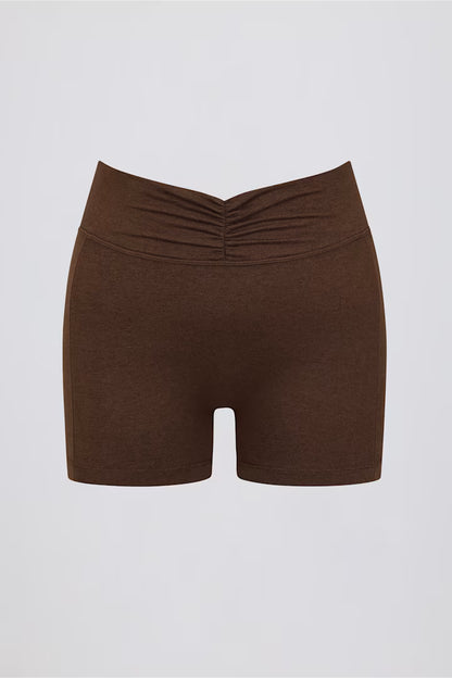 Minishorts fruncidos en color nuez jaspeado
