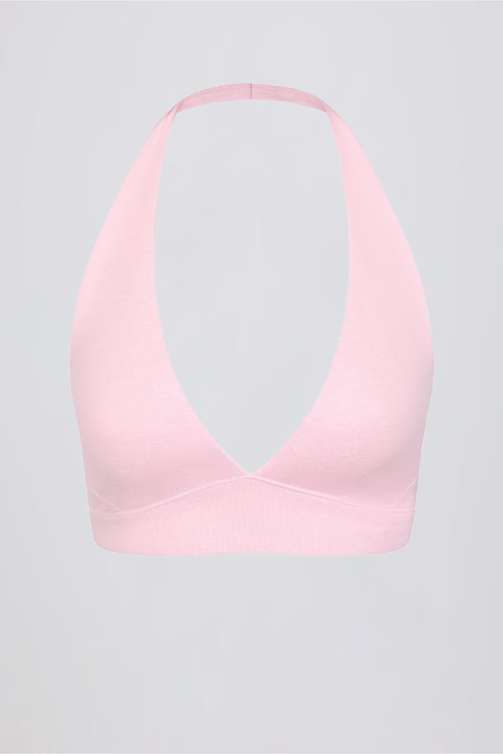 Brasier deportivo de punto cepillado con escote en V en color rosa claro