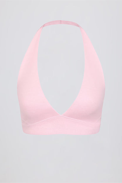 Brasier deportivo de punto cepillado con escote en V en color rosa claro