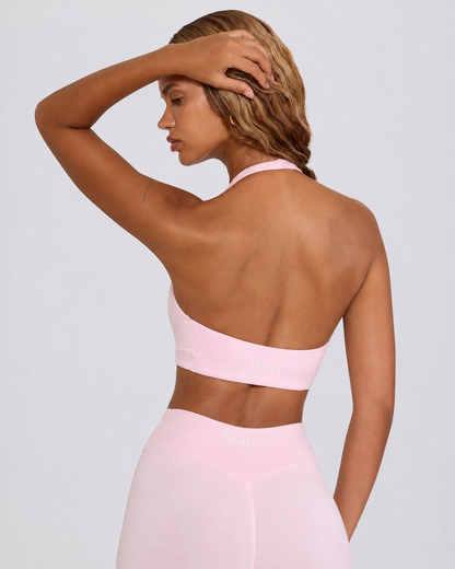 Brasier deportivo de punto cepillado con escote en V en color rosa claro