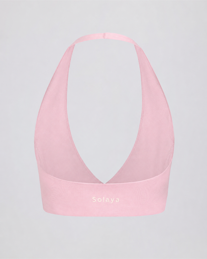 Brasier deportivo de punto cepillado con escote en V en color rosa claro